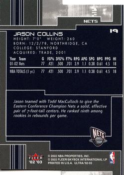 2002-03 Ultra - Gold Medallion #19 Jason Collins Back