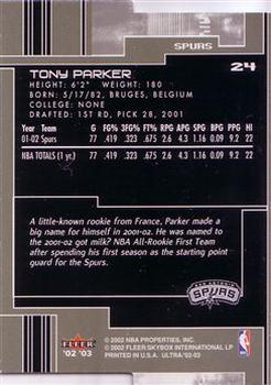 2002-03 Ultra - Gold Medallion #24 Tony Parker Back
