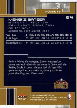 2002-03 Ultra - Gold Medallion #54 Mengke Bateer Back