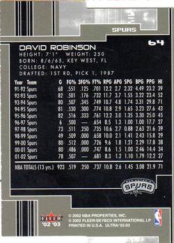 2002-03 Ultra - Gold Medallion #64 David Robinson Back