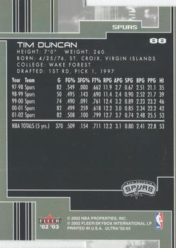 2002-03 Ultra - Gold Medallion #88 Tim Duncan Back