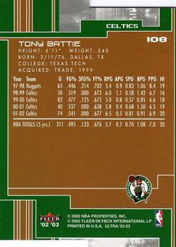 2002-03 Ultra - Gold Medallion #108 Tony Battie Back