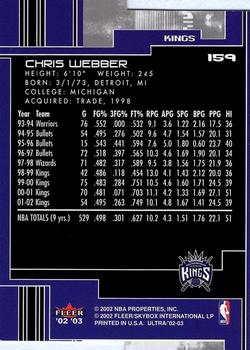 2002-03 Ultra - Gold Medallion #159 Chris Webber Back