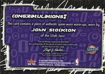 2002-03 Ultra - O! Game Used #NNO John Stockton Back