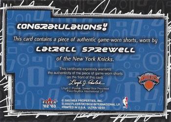 2002-03 Ultra - O! Game Used #NNO Latrell Sprewell Back