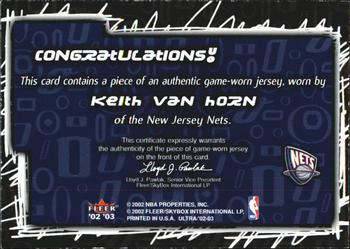 2002-03 Ultra - O! Game Used #NNO Keith Van Horn Back