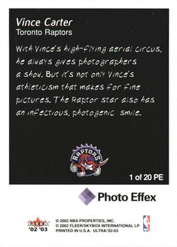 2002-03 Ultra - Photo Effex #1 PE Vince Carter Back