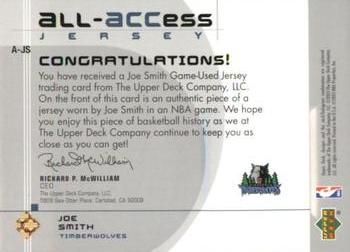 2002-03 Upper Deck - All-Access Jerseys #A-JS Joe Smith Back