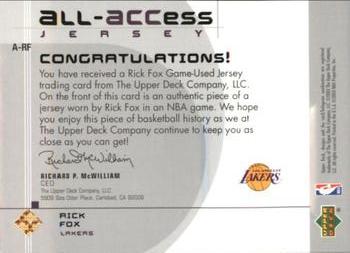 2002-03 Upper Deck - All-Access Jerseys #A-RF Rick Fox Back