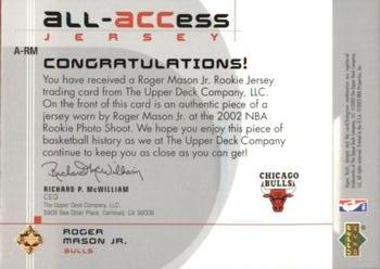 2002-03 Upper Deck - All-Access Jerseys #A-RM Roger Mason Jr. Back