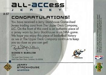 2002-03 Upper Deck - All-Access Jerseys #A-ST Jerry Stackhouse Back