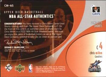 2002-03 Upper Deck - NBA All-Star Authentics: Shorts #CM-AS Chris Mihm Back