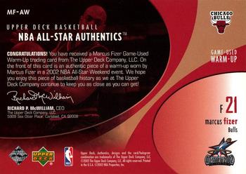 2002-03 Upper Deck - NBA All-Star Authentics: Warm-Ups #MF-AW Marcus Fizer Back