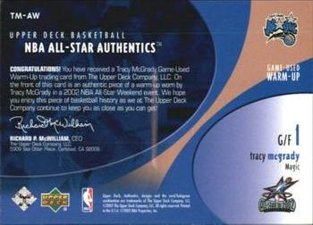 2002-03 Upper Deck - NBA All-Star Authentics: Warm-Ups #TM-AW Tracy McGrady Back