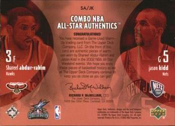 2002-03 Upper Deck - Combo NBA All-Star Authentics #SA/JK Shareef Abdur-Rahim / Jason Kidd Back