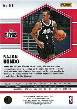 2020-21 Panini Mosaic #61 Rajon Rondo Back