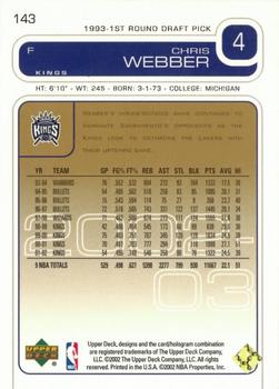 2002-03 Upper Deck - UD Exclusives #143 Chris Webber Back