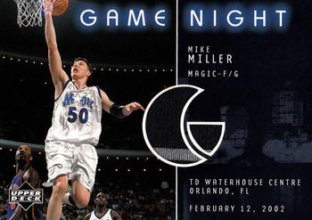 2002-03 Upper Deck - Game Night Jerseys #GN-MM Mike Miller Front