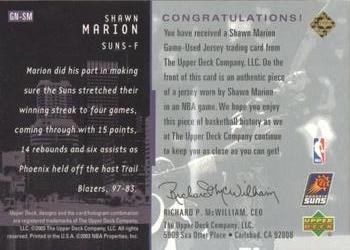 2002-03 Upper Deck - Game Night Jerseys #GN-SM Shawn Marion Back