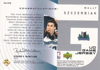 2002-03 Upper Deck - UD Game Jerseys Series Two #GJ-WS Wally Szczerbiak Back