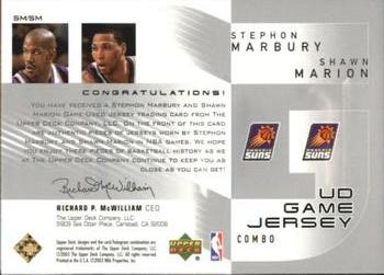 2002-03 Upper Deck - UD Game Jersey Combos #SM/SM Stephon Marbury / Shawn Marion Back