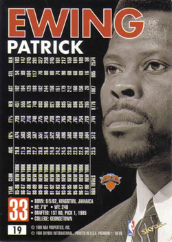 1998-99 SkyBox Premium #19 Patrick Ewing Back