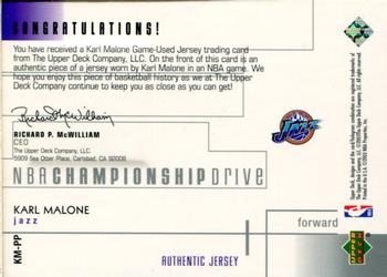 2002-03 Upper Deck Championship Drive - Prized Properties Jersey #KM-PP Karl Malone Back