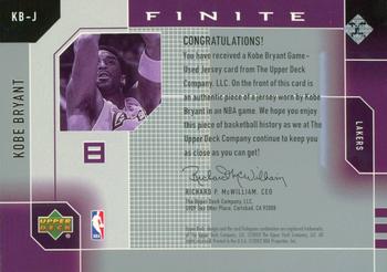 2002-03 Upper Deck Finite - Elements Jerseys #KB-J Kobe Bryant Back
