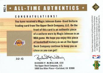 2002-03 Upper Deck Generations - All-Time Authentics #MG2-A Magic Johnson Back