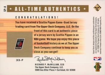 2002-03 Upper Deck Generations - All-Time Authentics #SP-A Scottie Pippen Back