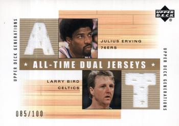2002-03 Upper Deck Generations - All-Time Dual Jerseys #JE/LB-J Julius Erving / Larry Bird Front