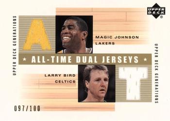 2002-03 Upper Deck Generations - All-Time Dual Jerseys #MG/LB-J Magic Johnson / Larry Bird Front