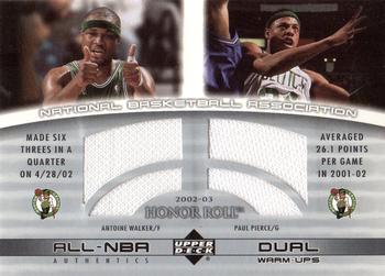 2002-03 Upper Deck Honor Roll - All-NBA Authentics Dual Warm-ups #AW-PP-W Antoine Walker / Paul Pierce Front