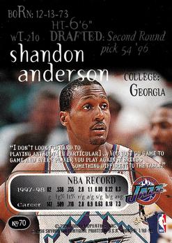 1998-99 SkyBox Thunder #70 Shandon Anderson Back