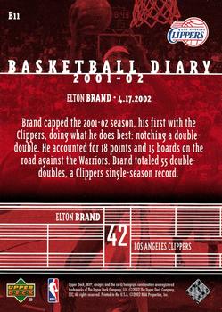 2002-03 Upper Deck MVP - Basketball Diary #B11 Elton Brand Back