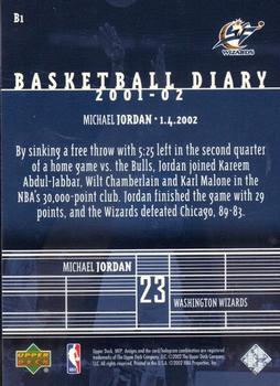 2002-03 Upper Deck MVP - Basketball Diary #B1 Michael Jordan Back