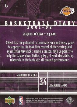 2002-03 Upper Deck MVP - Basketball Diary #B5 Shaquille O'Neal Back