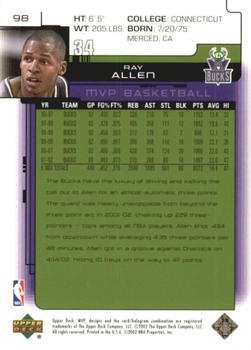 2002-03 Upper Deck MVP - Classic #98 Ray Allen Back