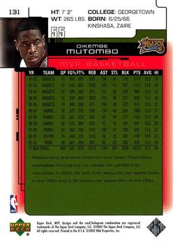 2002-03 Upper Deck MVP - Classic #131 Dikembe Mutombo Back