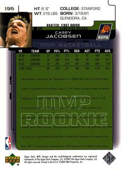2002-03 Upper Deck MVP - Classic #196 Casey Jacobsen Back