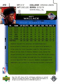 2002-03 Upper Deck MVP - Classic #49 Ben Wallace Back