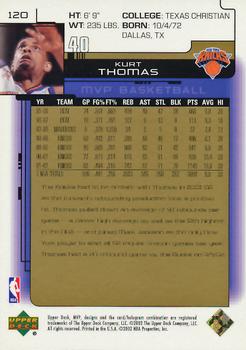 2002-03 Upper Deck MVP - Gold #120 Kurt Thomas Back