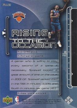 2002-03 Upper Deck MVP - Rising to the Occasion #R12 Latrell Sprewell Back