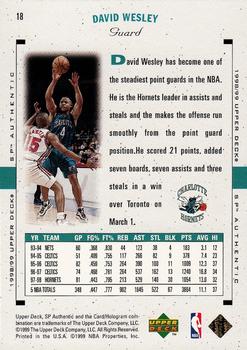 1998-99 SP Authentic #18 David Wesley Back