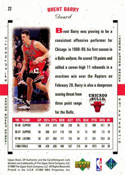 1998-99 SP Authentic #22 Brent Barry Back