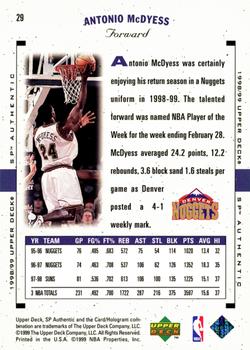 1998-99 SP Authentic #29 Antonio McDyess Back