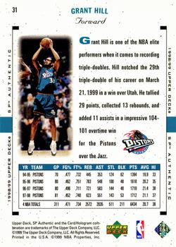 1998-99 SP Authentic #31 Grant Hill Back