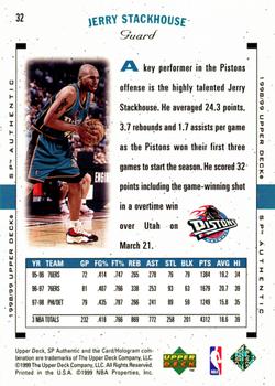 1998-99 SP Authentic #32 Jerry Stackhouse Back