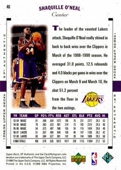 1998-99 SP Authentic #46 Shaquille O'Neal Back