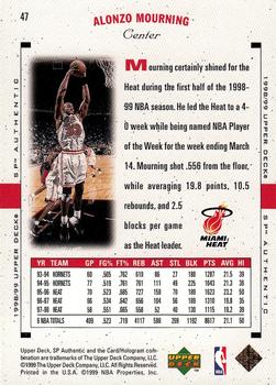 1998-99 SP Authentic #47 Alonzo Mourning Back